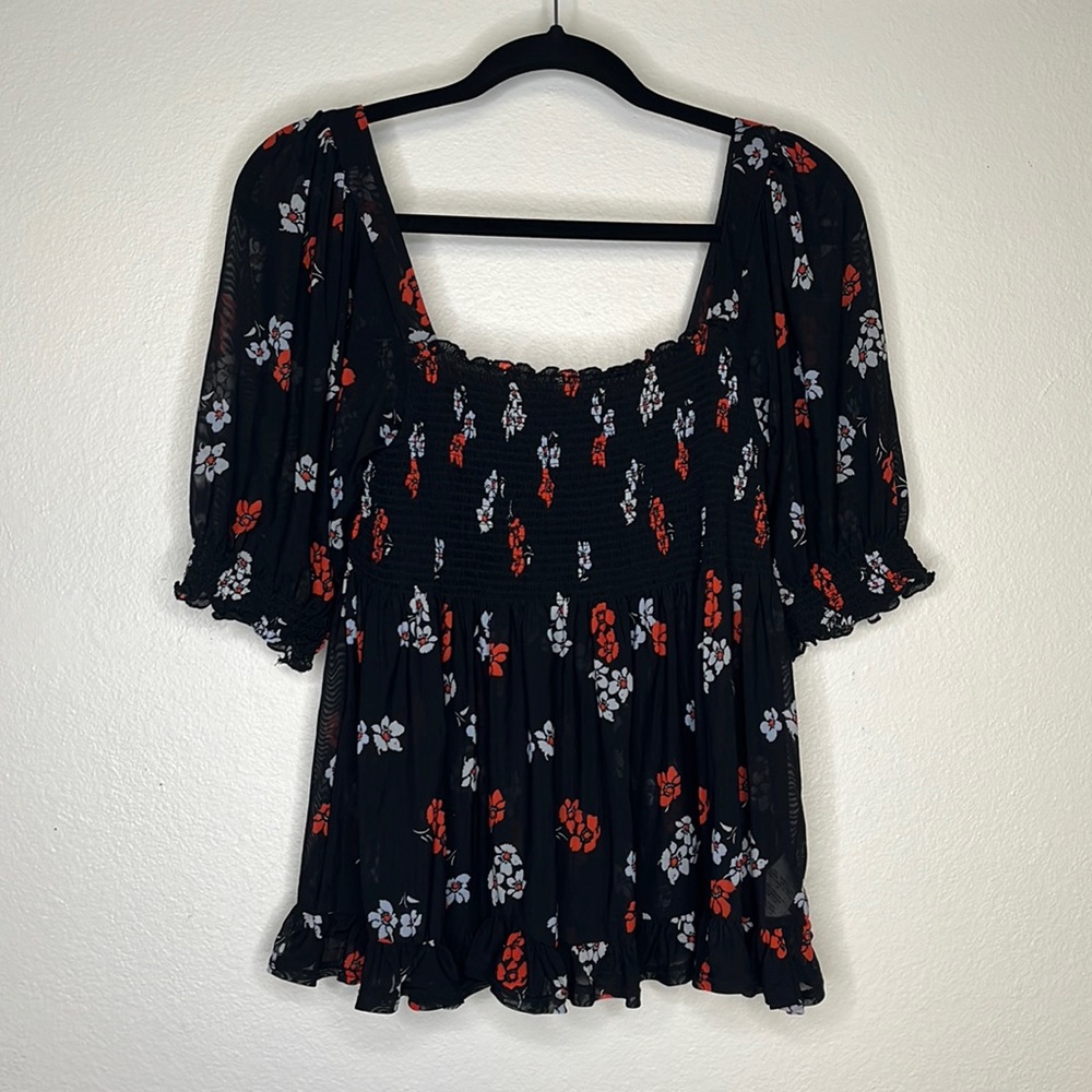 Free people drop sleeve sheer blouse.